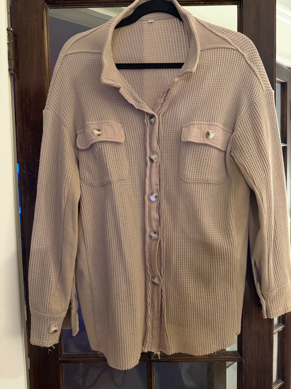 Textured Button-Front Shirt Jacket in Beige